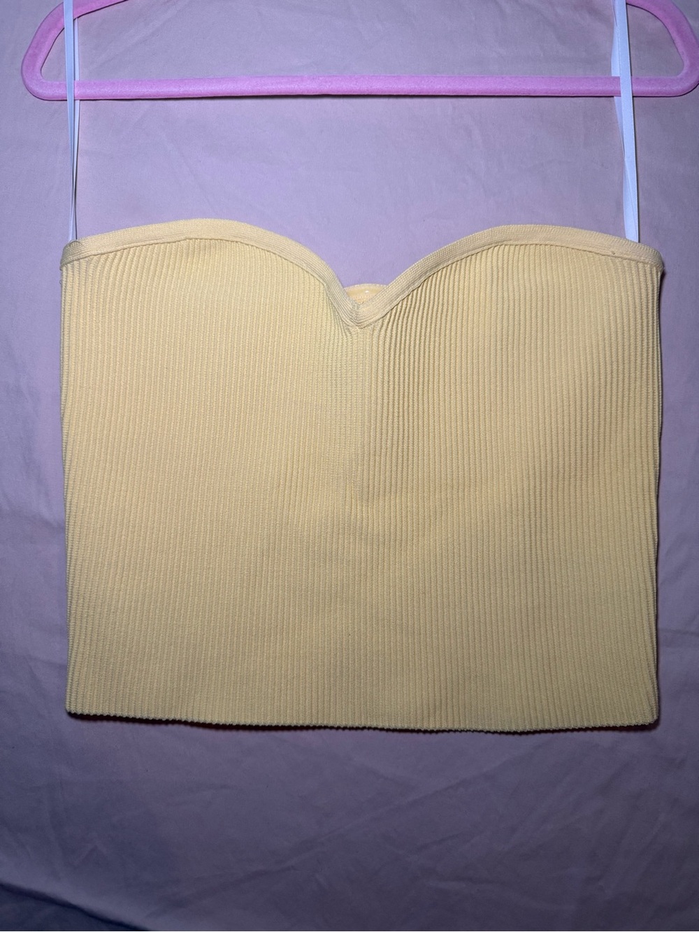 Aritzia Yellow Ribbed Strapless Crop Top